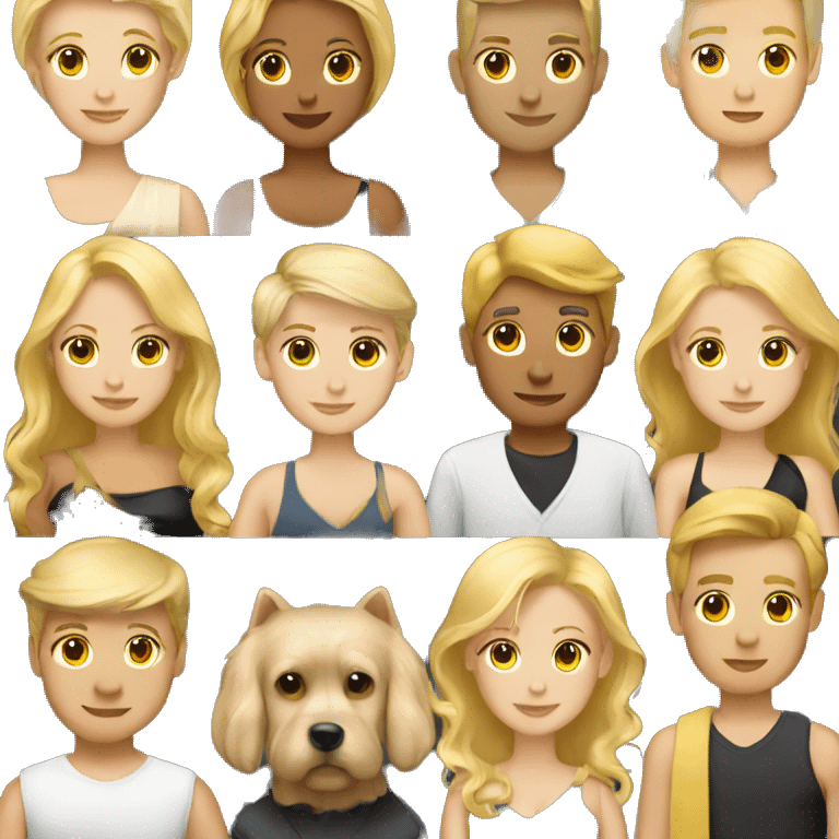 Blonde hair women and men with little golden dog emoji