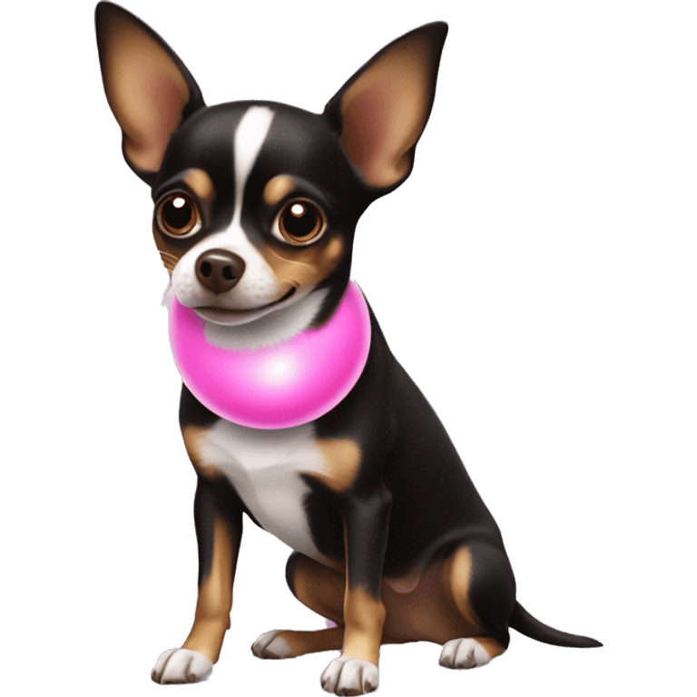 Black and brown chihuahua playing with pink ball emoji