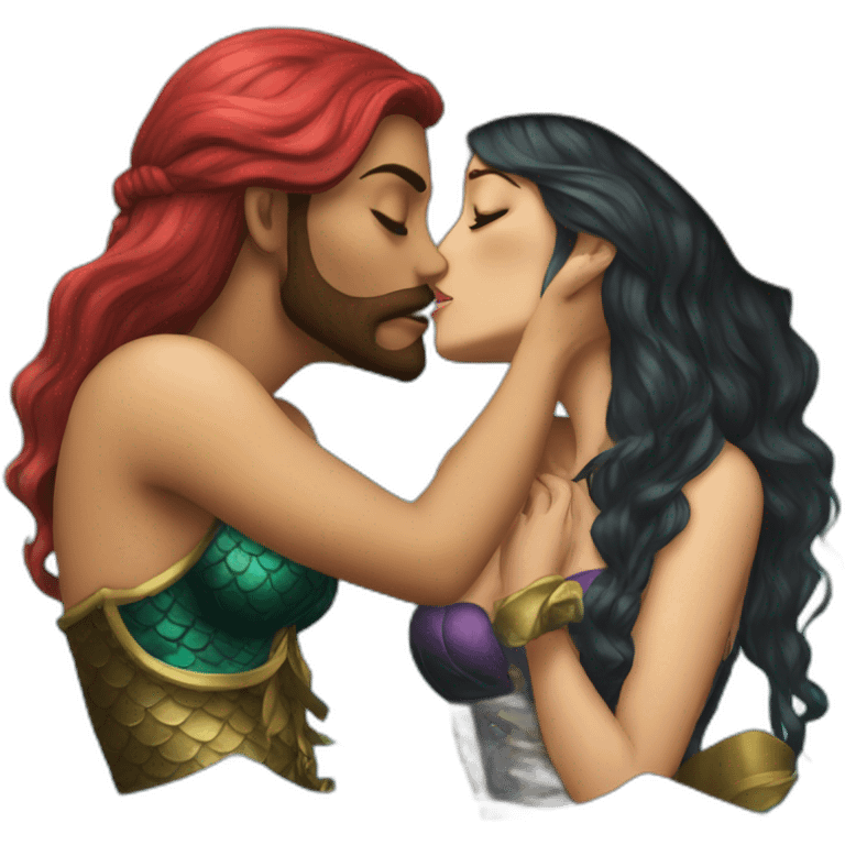 Mermaid and woman pirate kissing emoji