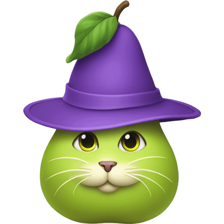 Violet cat shaped like a pear with a big Green hat  emoji