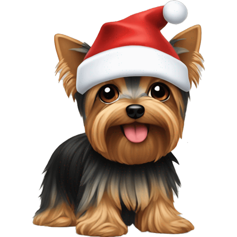 Yorkie wearing a santa hat emoji