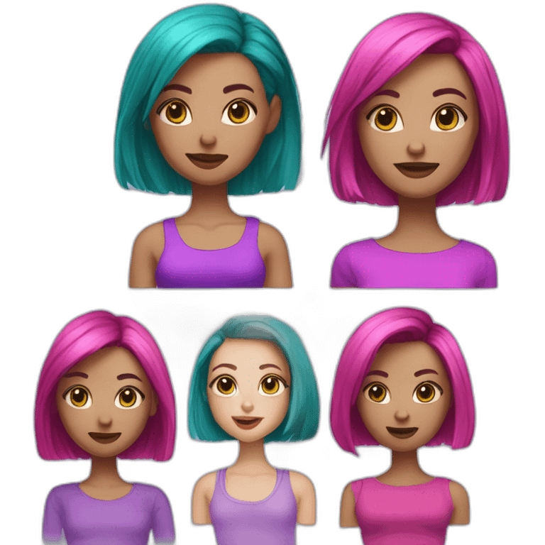 girl, purple eyecolor, hot pink bob haircut, teal croptop, fair skin emoji