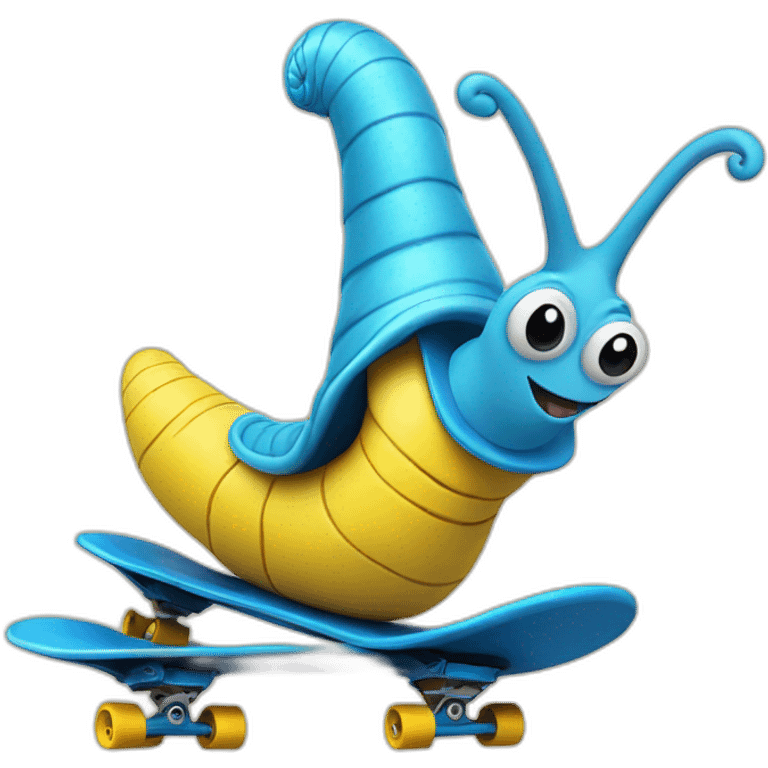 blue snail riding a yellow skateboard emoji