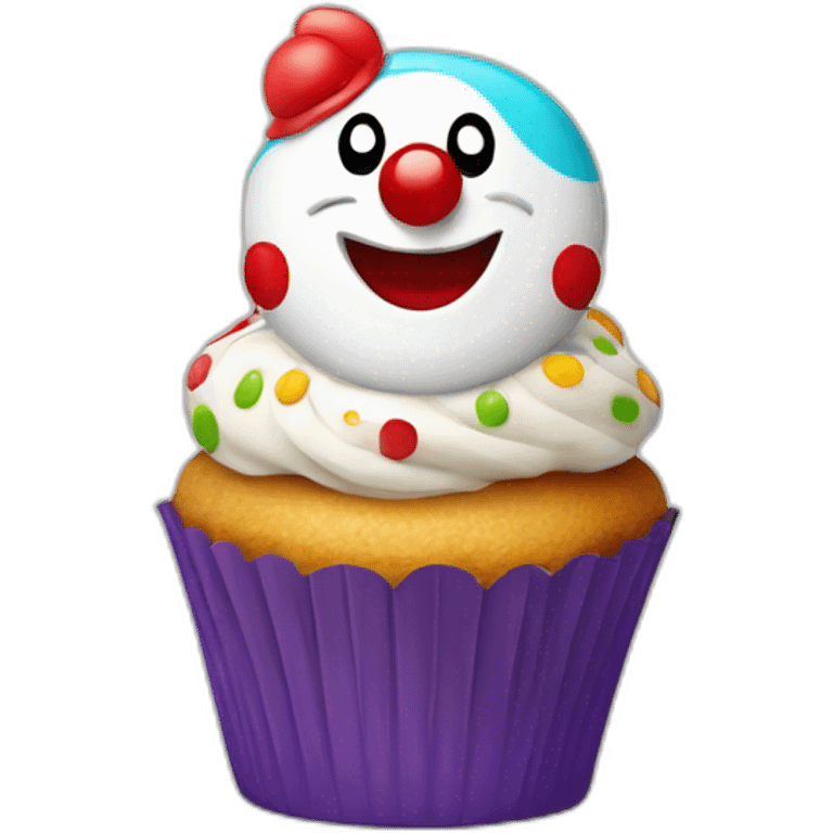 Happy cupcake with a clown sitting on it  emoji