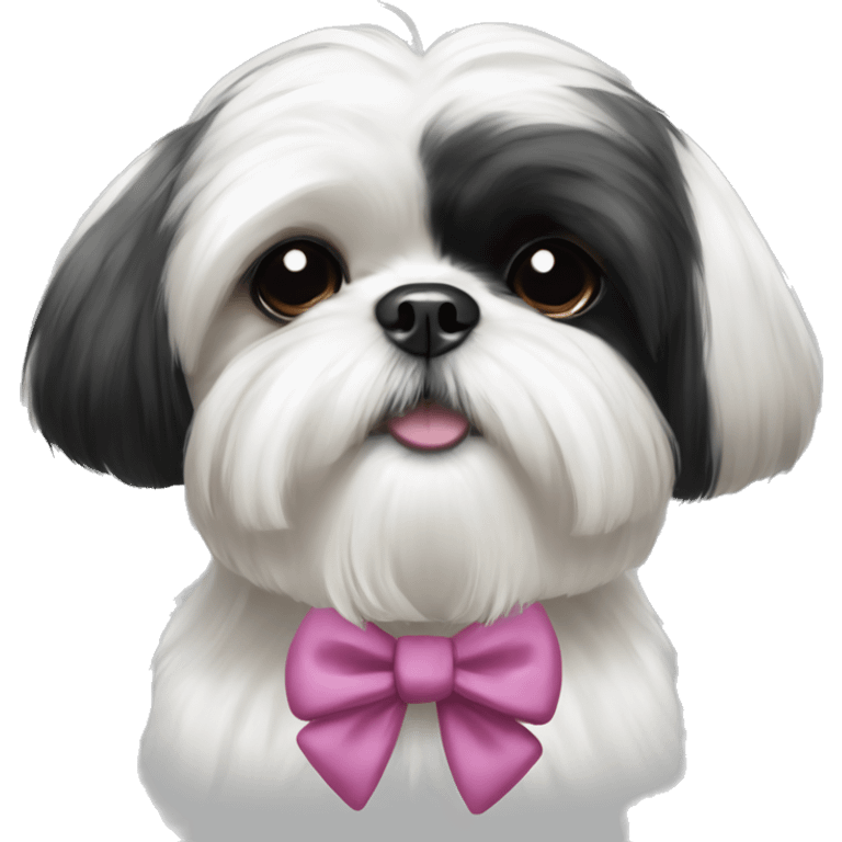 Black and white Shih Tzu with a topknot and bow emoji