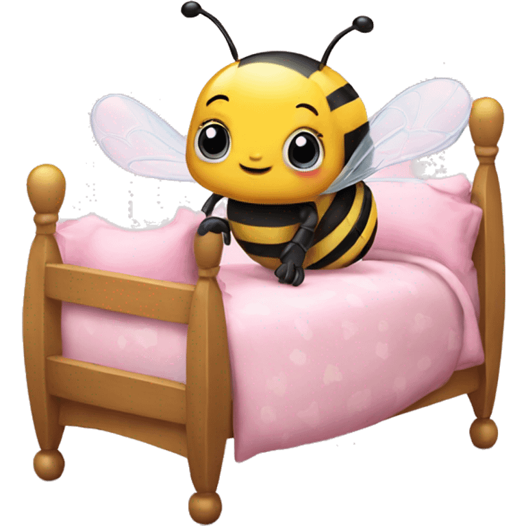 A pink bubblebee in a baby bed emoji