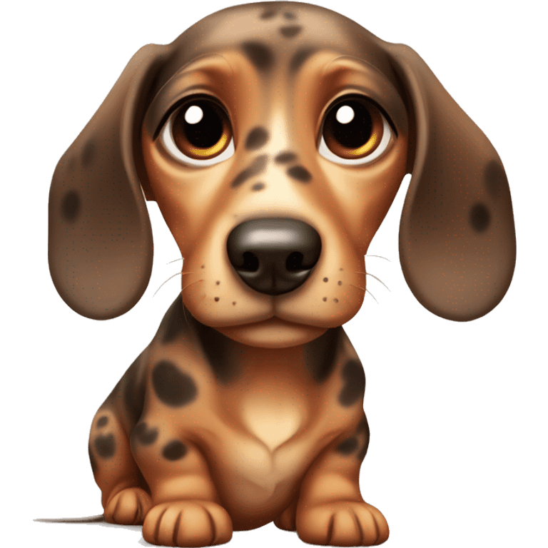 sad mini dachshund puppy with brown spots and big cute eyes emoji