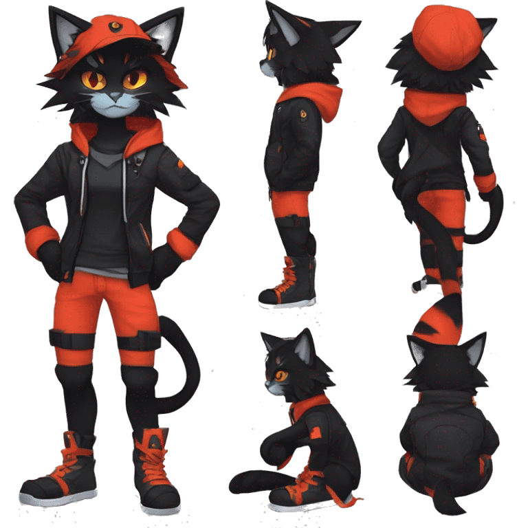 Edgy Shy Anthro boyish cool pretty dark black Litten-Pokémon-cat-fursona techwear emoji