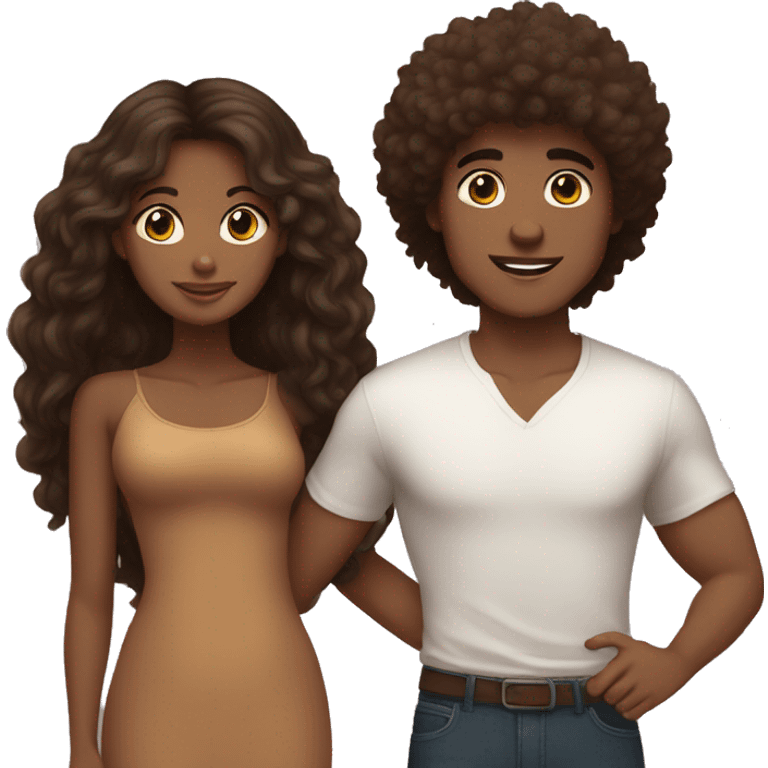 brown skin girl and white brunette boy with fluffy hairs couple emoji