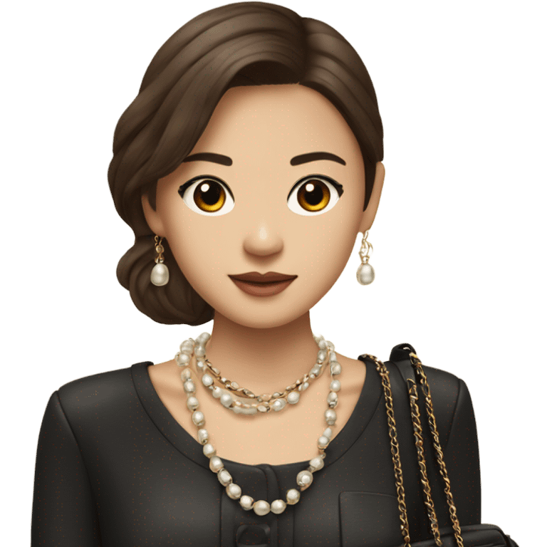 Realistic brown hair Chanel Asian Girl with Birkin bag and Chanel necklace emoji