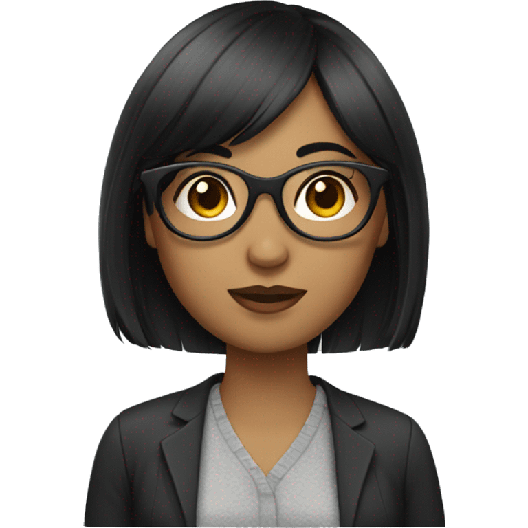 Woman with black hair and bangs wearing glasses emoji