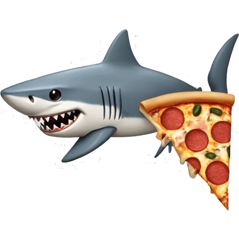 Make a shark with human legs eating a pizza emoji