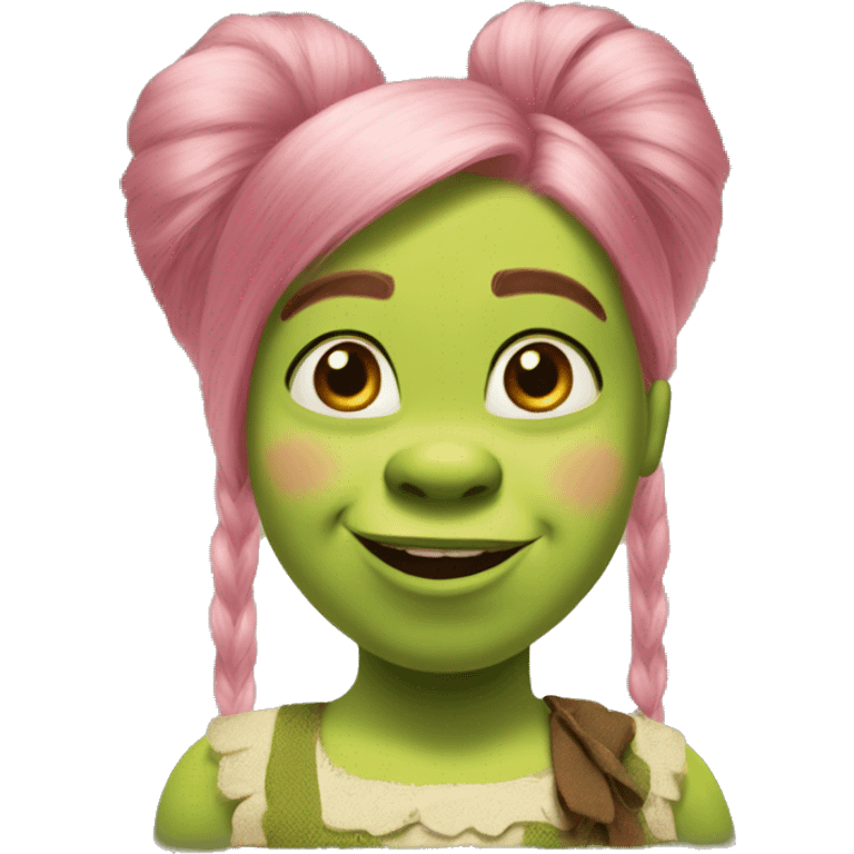 shrek with pink hair bow on the head blushing emoji