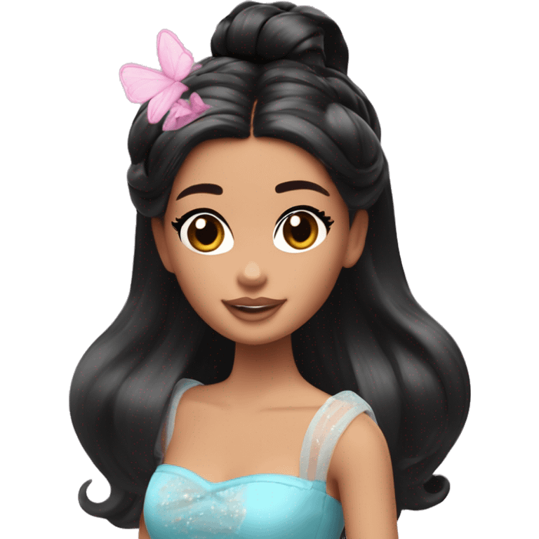 Attractive Barbie perfect face tan fairy princess short black hair half up half down with space buns on top emoji