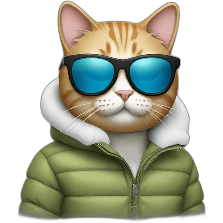 Cat with sunglasses wearing puffer jacket emoji