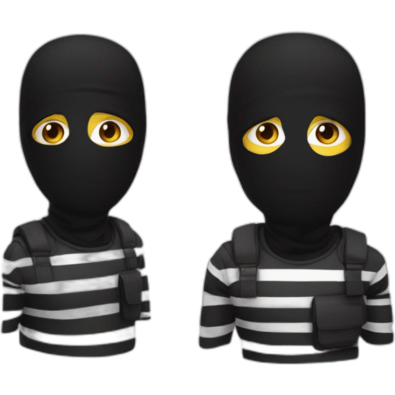 Thief in a black ski mask that covers top half of the head in a black and white striped shirt emoji