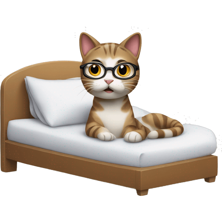 I cat with glasses waking up from bed emoji