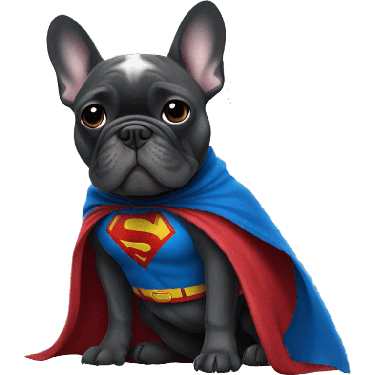 French bulldog dark grey dressed as superman emoji