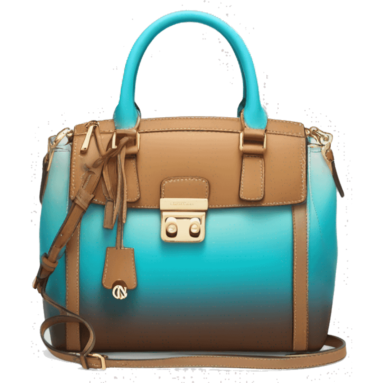 Realistic turquoise blue to tan brown ombre michael kors satchel purse. emoji