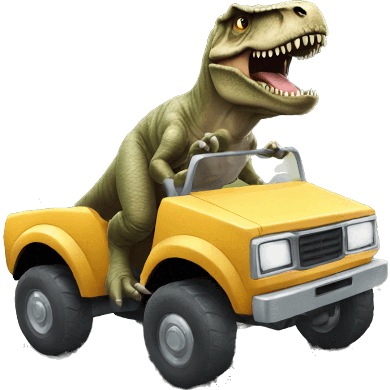 T. rex driving car emoji