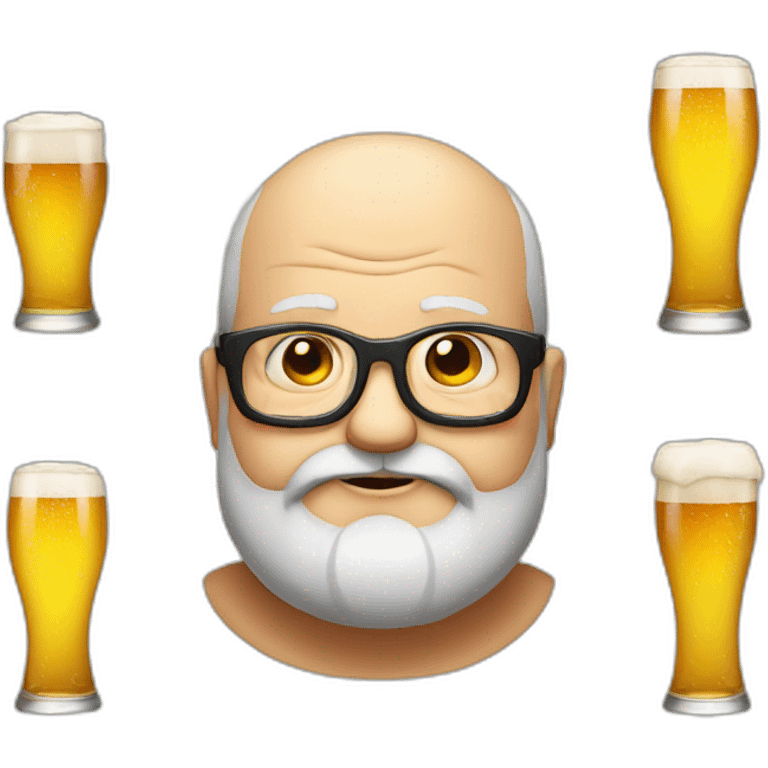 fat old man with beard and without hair, using eye glass, drinking beer emoji