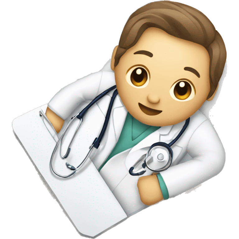 a doctor with stethoscope sitting in front of a laptop emoji