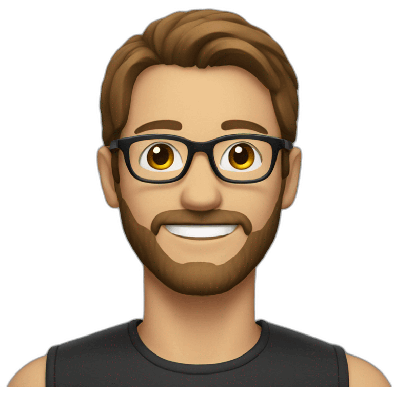 A man with brown hair and black glasses and short beard, smiling emoji