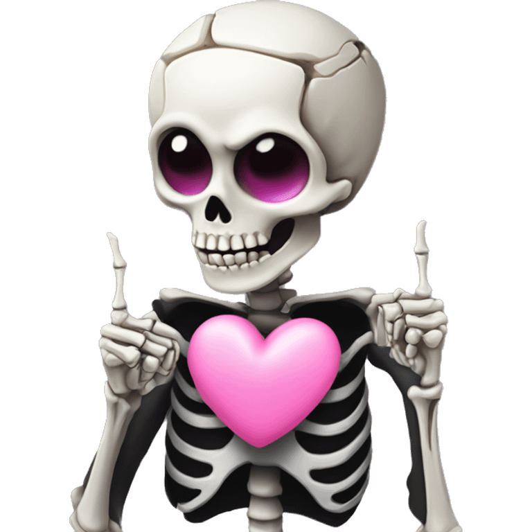 Cute skeleton w pink bow on head and pink heart eyes giving middle finger emoji