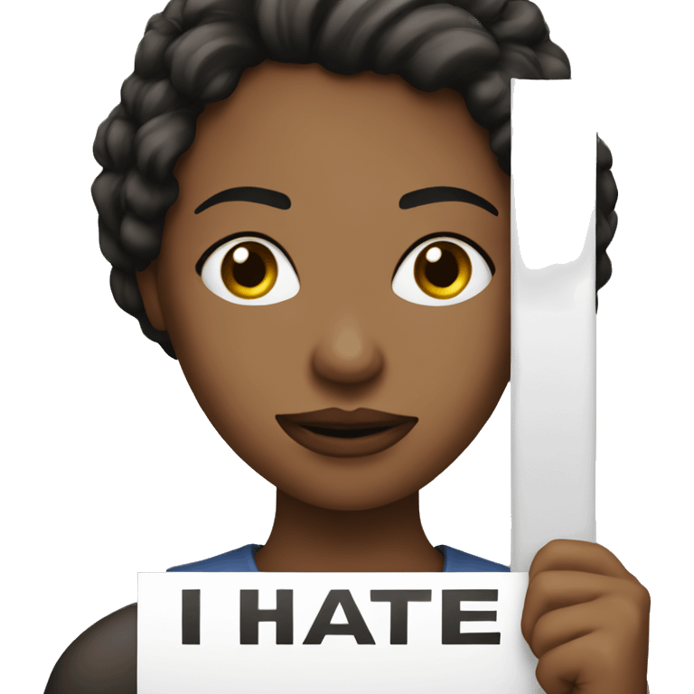 Woman Holding a sign wich says i hate him emoji