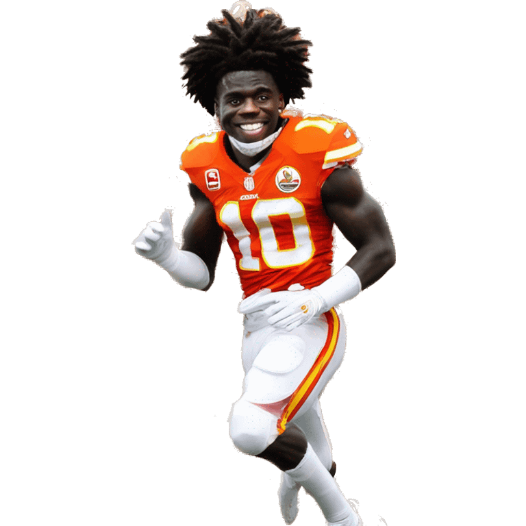 tyreek hill doing the peace sign while running with Gatorade logo in background emoji