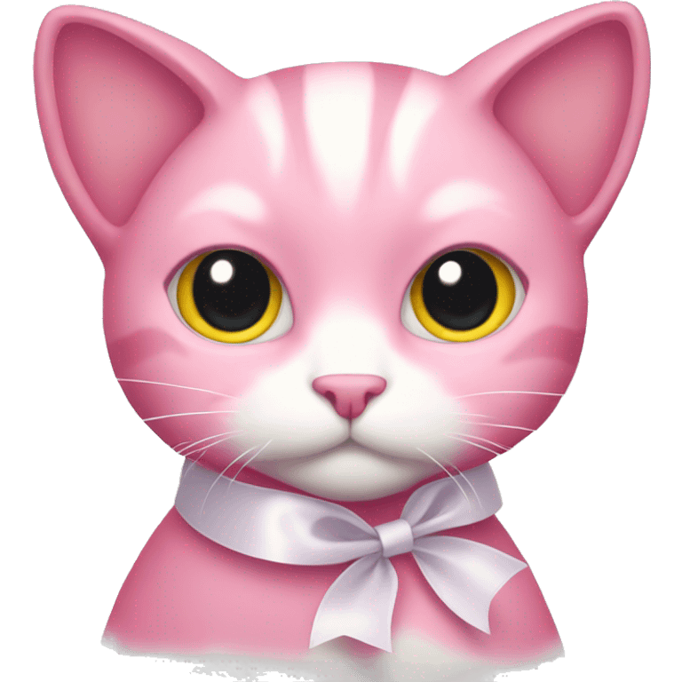 fully pink cat with white ribbon emoji