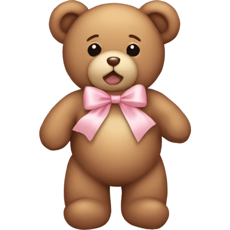 light brown teddy bear with a light pink ribbon bow aesthetic emoji