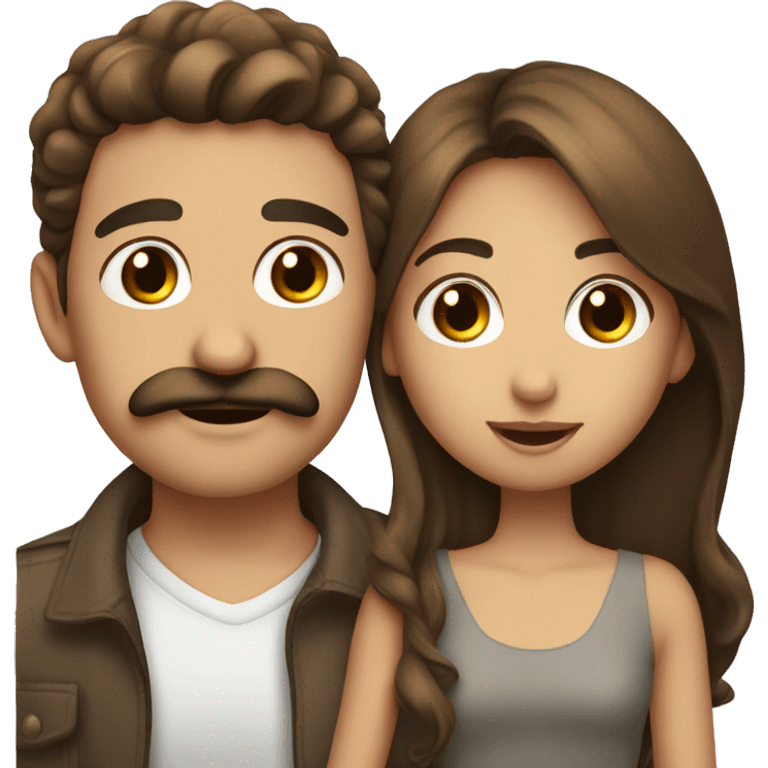 Guy with mustache kissing girl with brown hair and brown eyes emoji