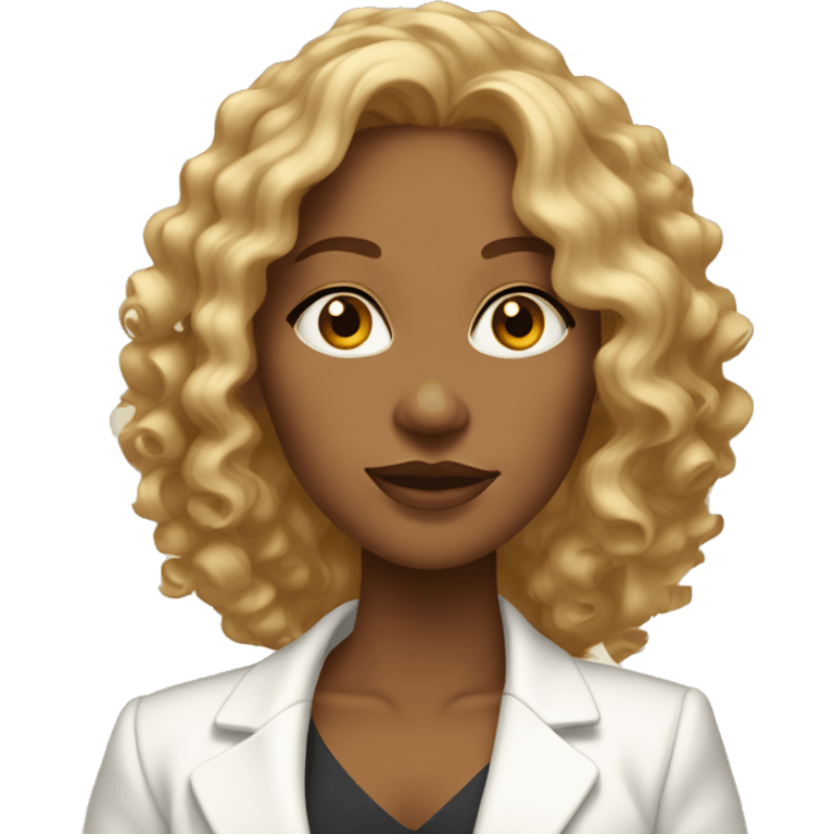 Woman with caramel skin and shoulder length blonde curly hair wearing a white blazer emoji