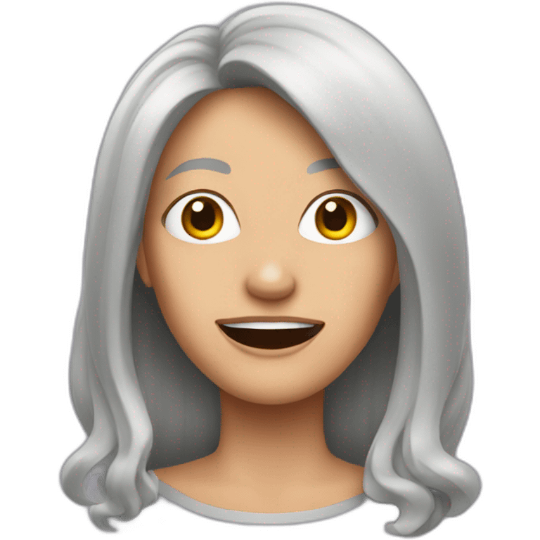 crazy woman with long grey hair and oval face emoji