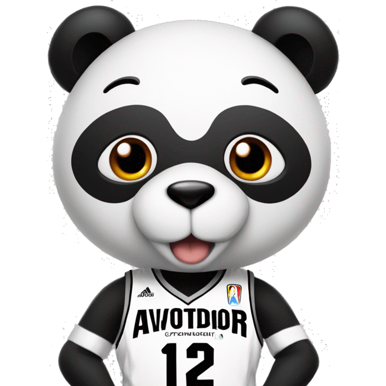 panda in black and white basketball uniform with text "AVTODOR" on it and with basketball ball in his hands  emoji