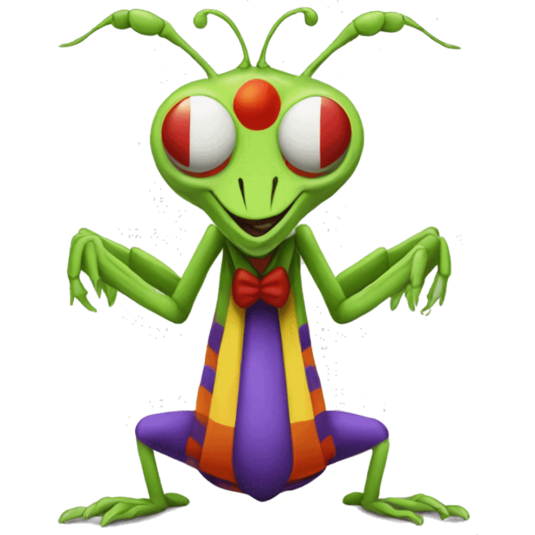 Praying mantis dressed as clown emoji