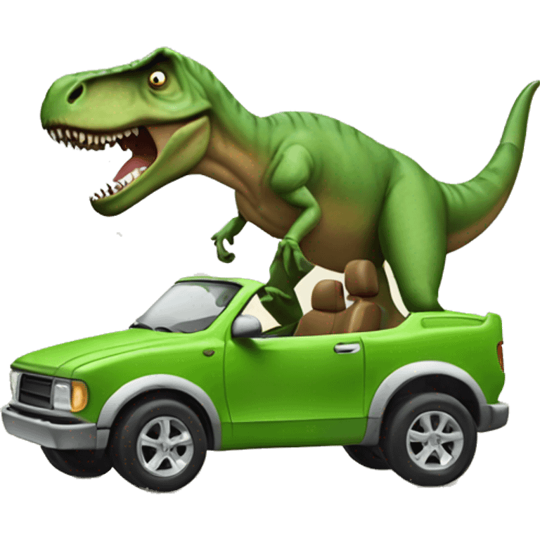 T. rex driving a car emoji