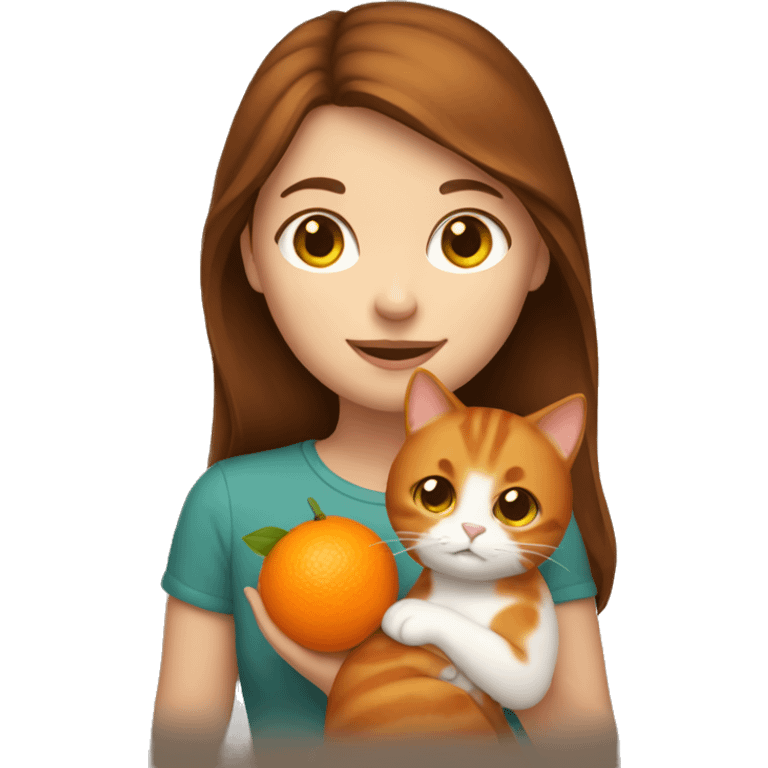 Brown hair girl holding orange cat emoji