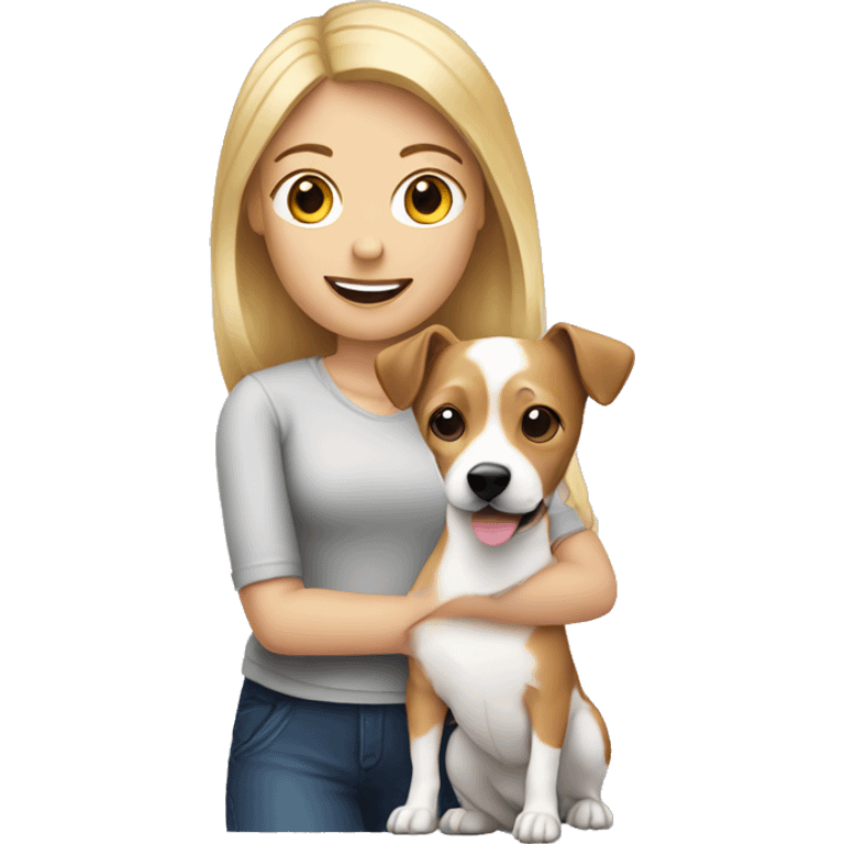 Blonde woman holding a Jack Russell  emoji