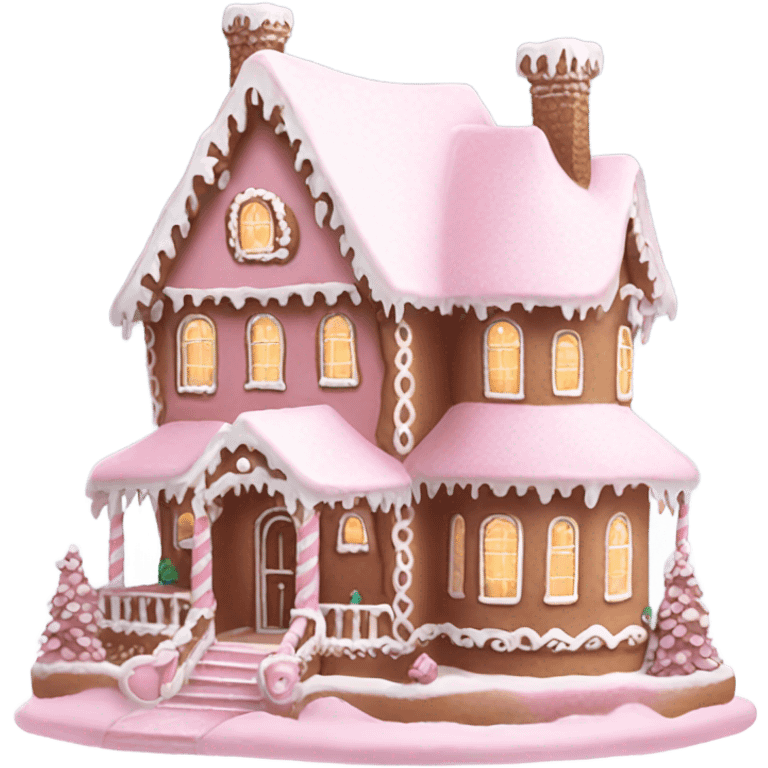 snowy light pink gingerbread mansion cute emoji