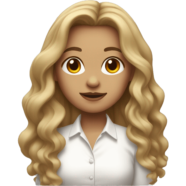 Girl with long dark blonde wavy hair and white shirt emoji