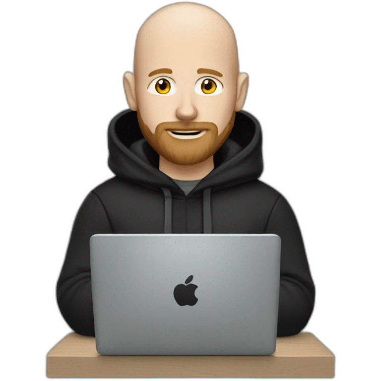 bald white man with a beard typing on apple computer wearing a black hoodie emoji