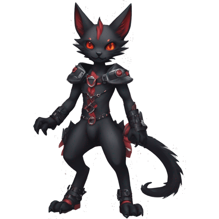 cool edgy black punk red ethereal fantasy nargacuga-bat-cat-Fakemon collar harness full body emoji