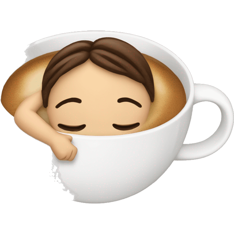 a girl is sleeping in a cup of coffee emoji