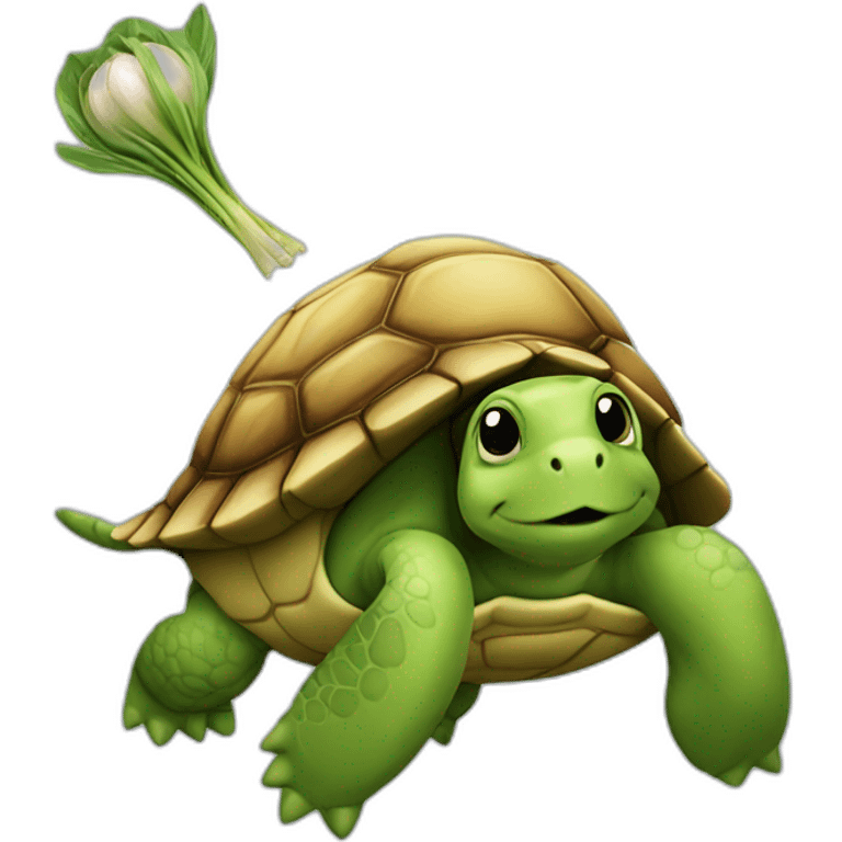 turtle carrying a garlic emoji