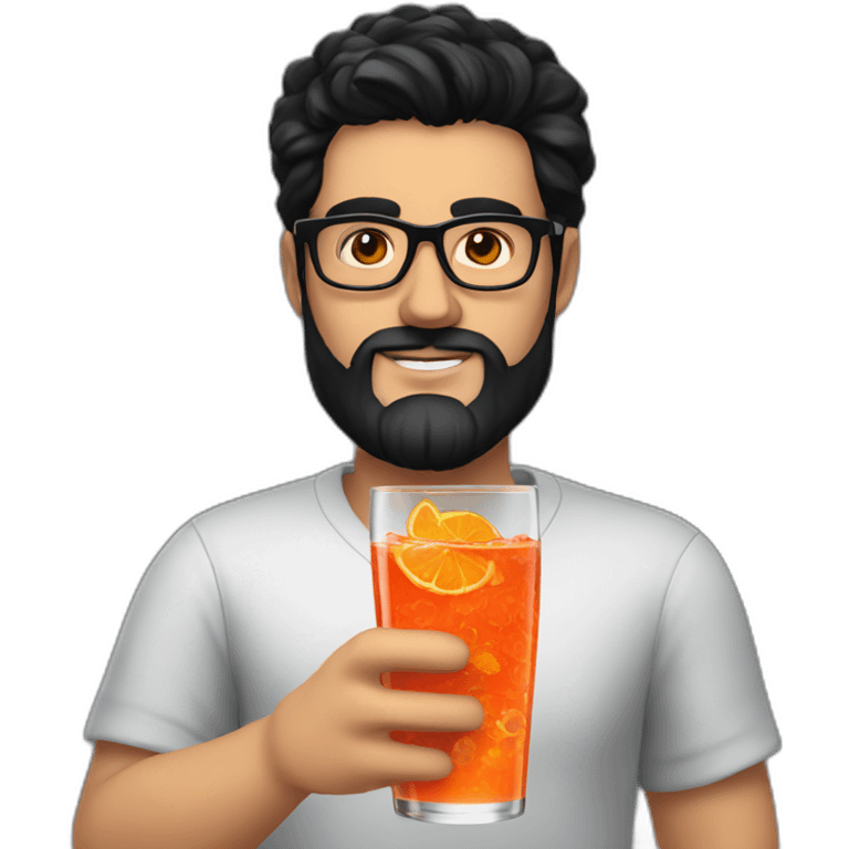 White man with black hair, black beard and glasses Holding an aperol spritz emoji