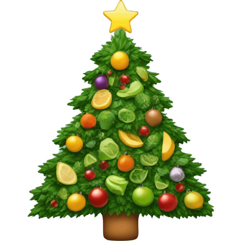 Christmas tree with healthy food on it and lights emoji