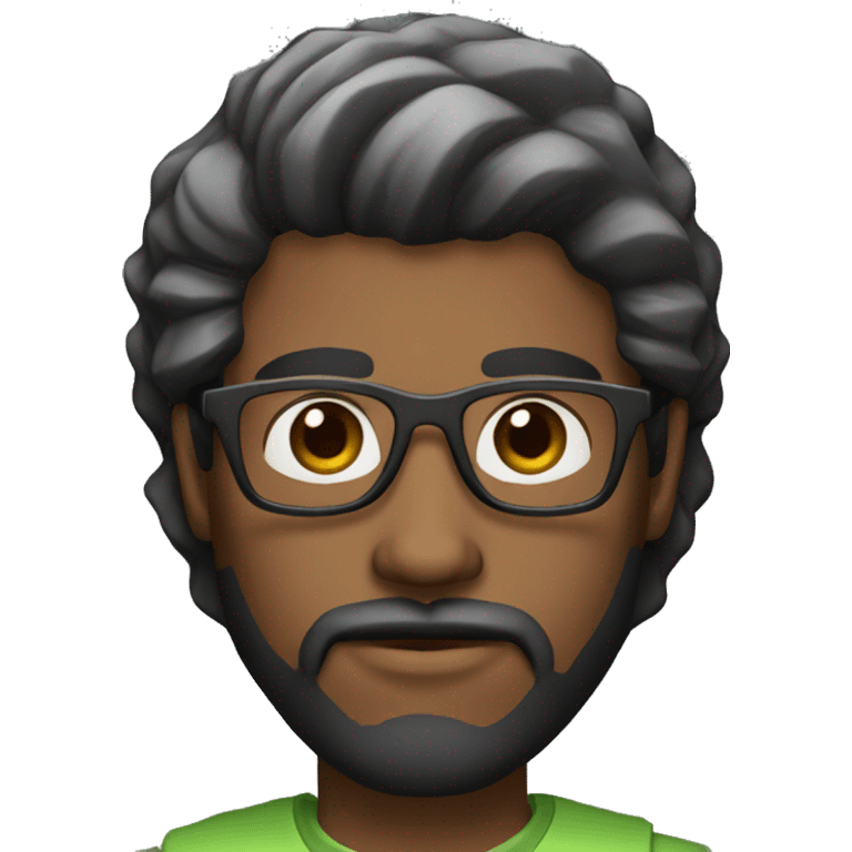 Dark skin, 30 years old Man with beard and mustache, glasses, black hair and working on the computer brown eyes emoji