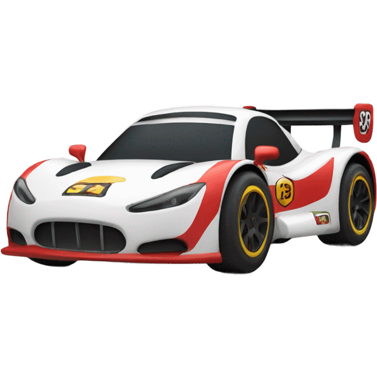 Race car with mustache and arms emoji